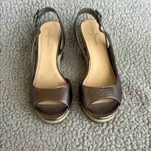 Cole Haan Adelaide Black Leather Open‎ Toe Espadrille Wedge Sandal NikeAir
